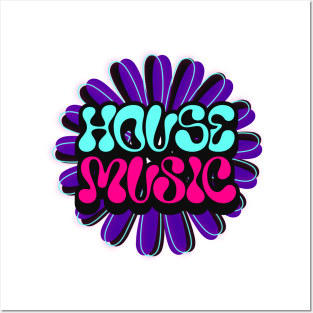 HOUSE MUSIC  - Y2K Flower (dark purple/blue) Posters and Art